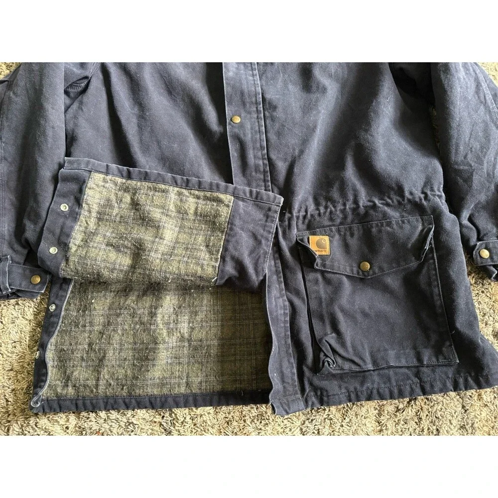 Vintage Carhartt C52 MDT Chore Barn Jacket XL Midnight Blue Plaid Blanket Lined